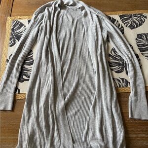 LOFT Heather Gray Ribbed Cardigan